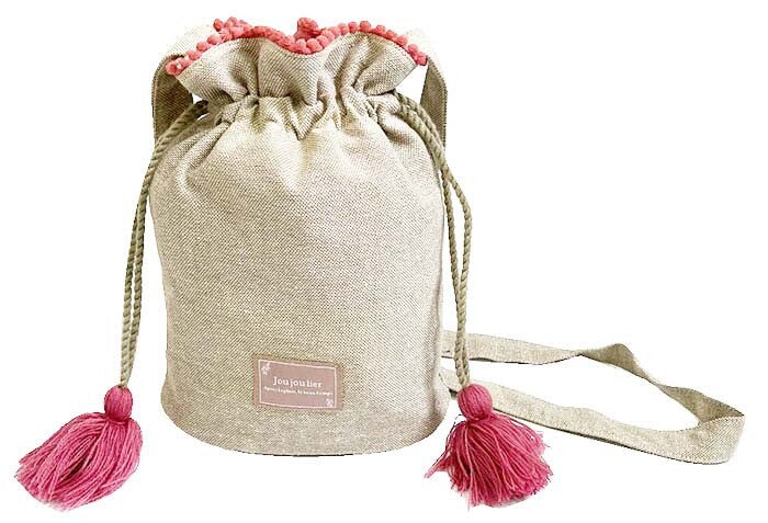 Pom Pom Lace Shoulder Drawstring Bag