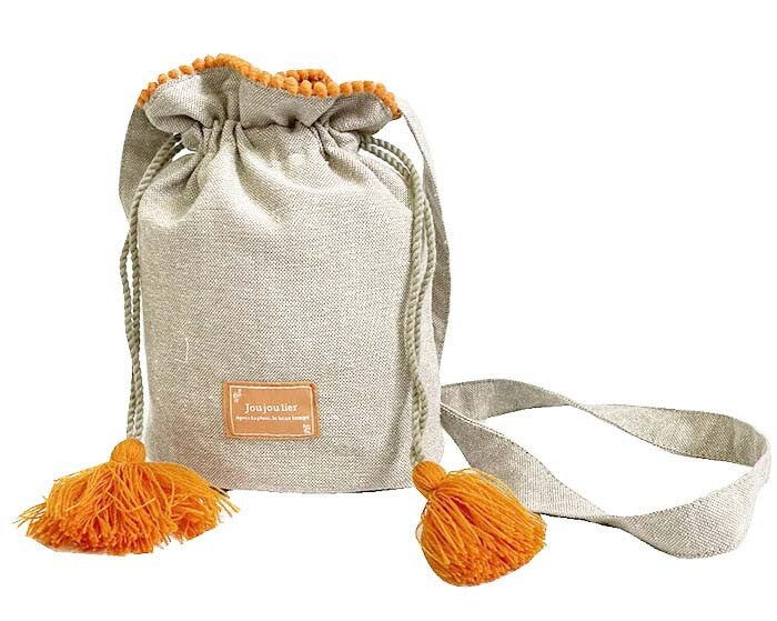 Pom Pom Lace Shoulder Drawstring Bag