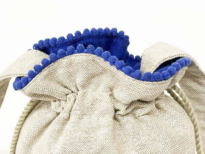 Pom Pom Lace Shoulder Drawstring Bag