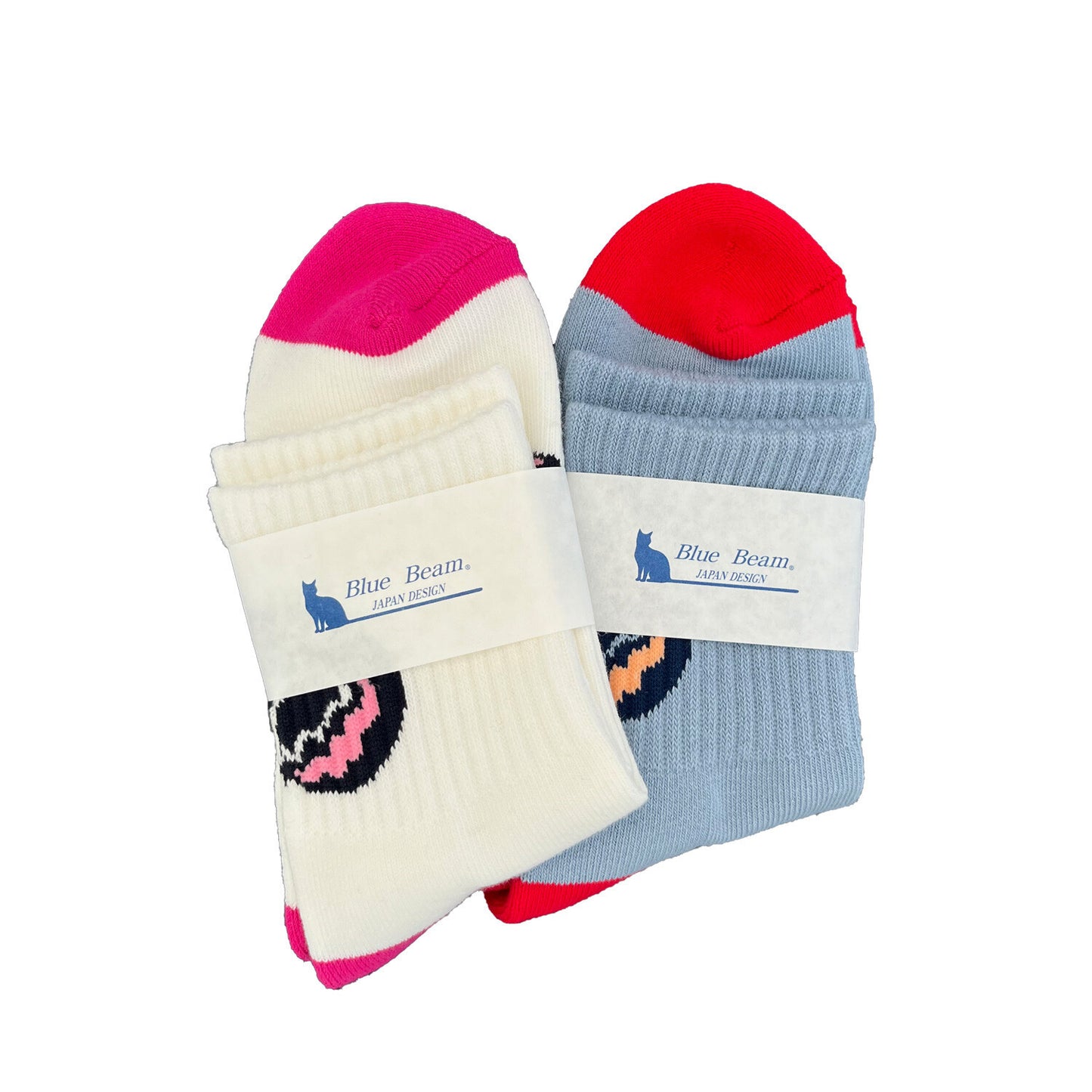 Blue Beam 貓咪圖案拼色中筒襪 (女裝)