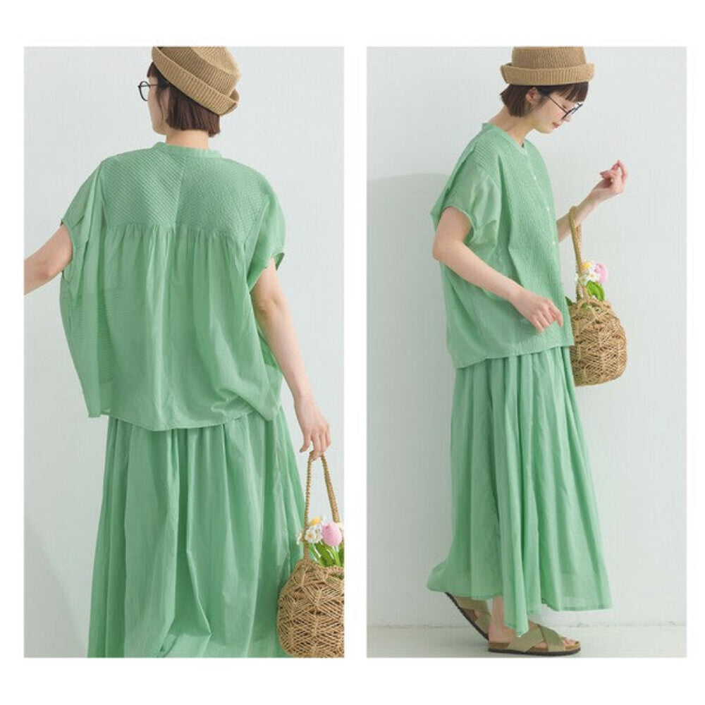 純棉透薄褶襉襯衫