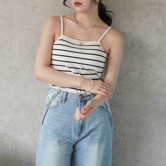 附胸墊條紋吊帶背心