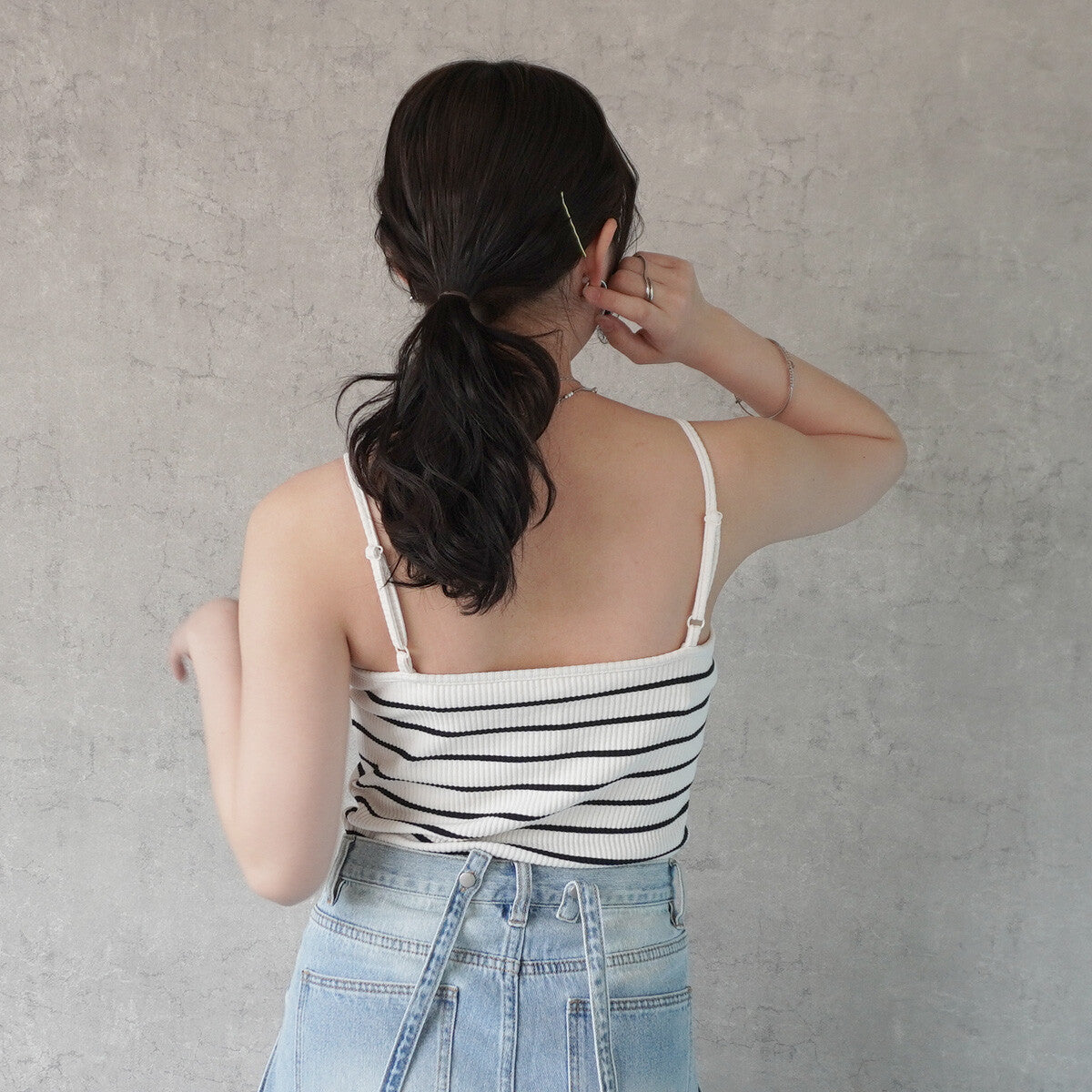 附胸墊條紋吊帶背心