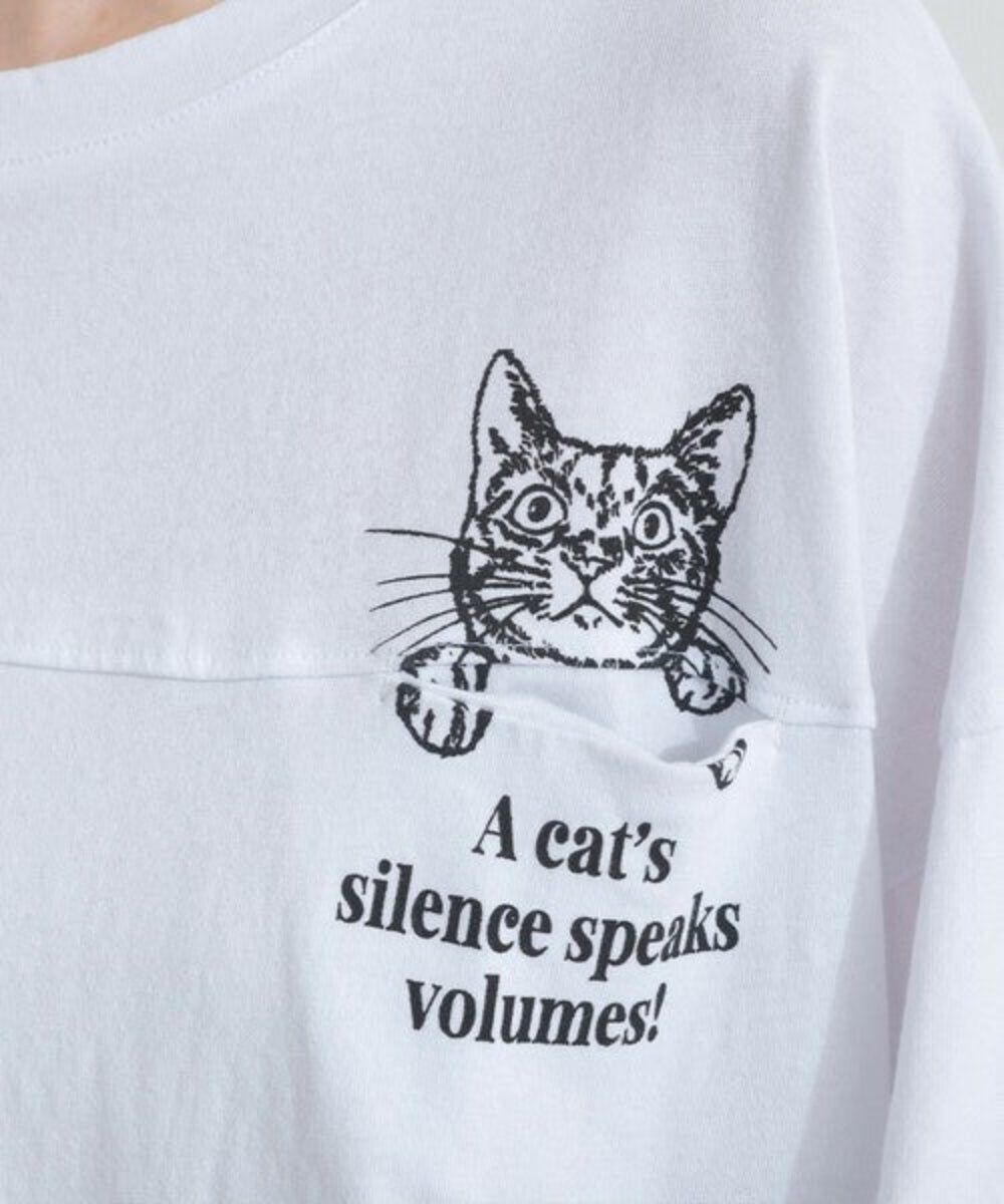 黑白口袋貓圖案 T-shirt