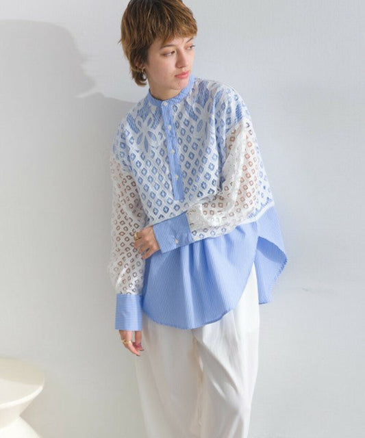 鏤空蕾絲假兩件襯衫