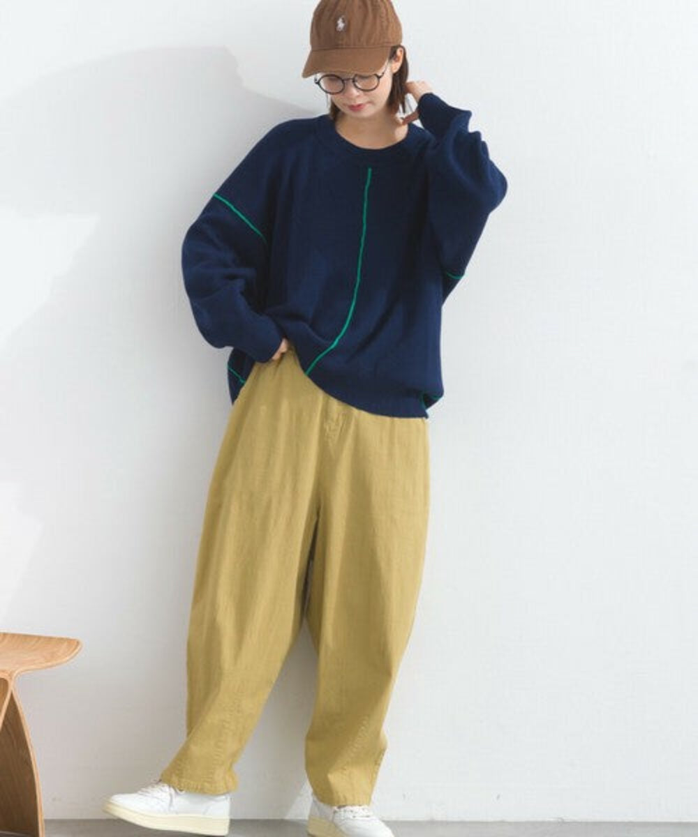 撞色滾邊闊身繭型上衣