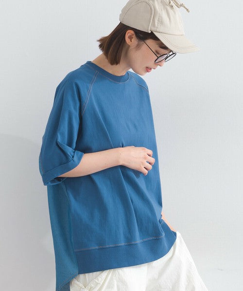 牛仔拼布闊身上衣
