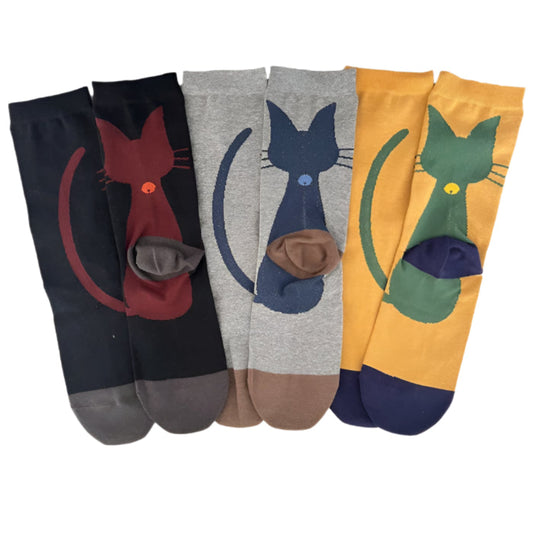 Blue Beam 背面貓咪圖案中筒襪 (女裝)