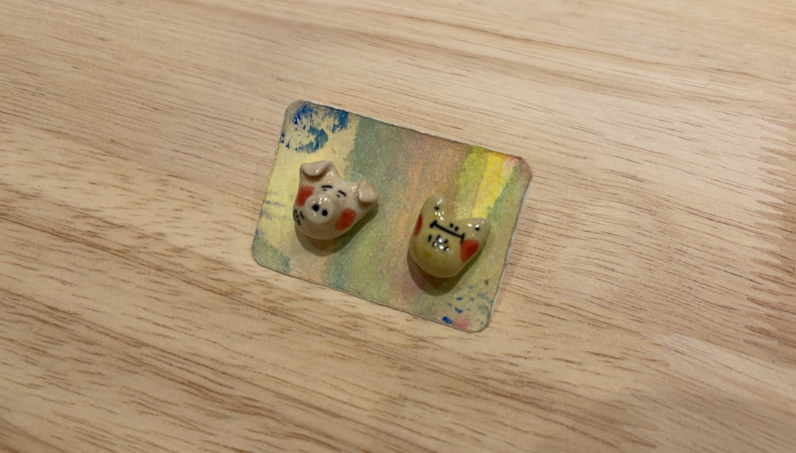 瓷器耳環-立體動物頭