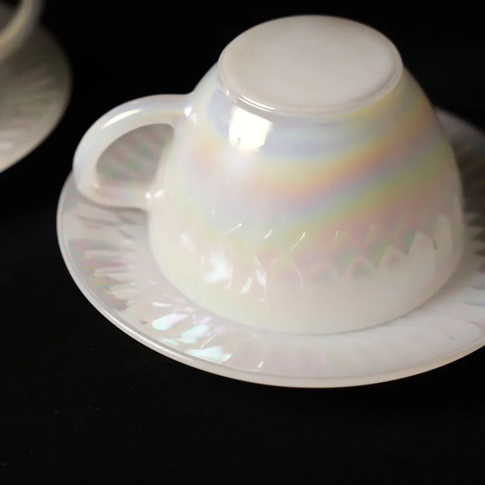 Federal Glass Cup & Saucer Set: Moonglow Iridescent