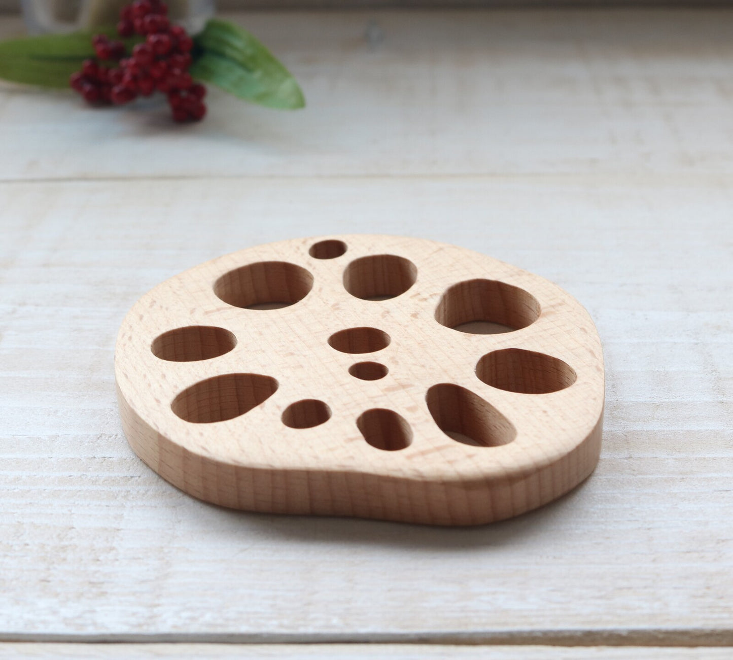 Wooden lotus root shaped coaster