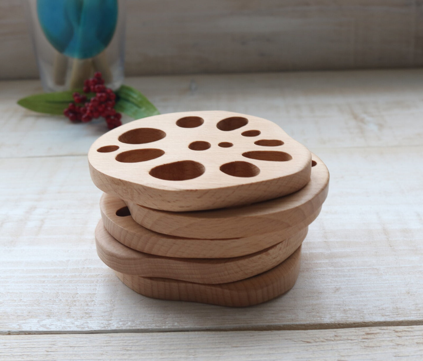 Wooden lotus root shaped coaster