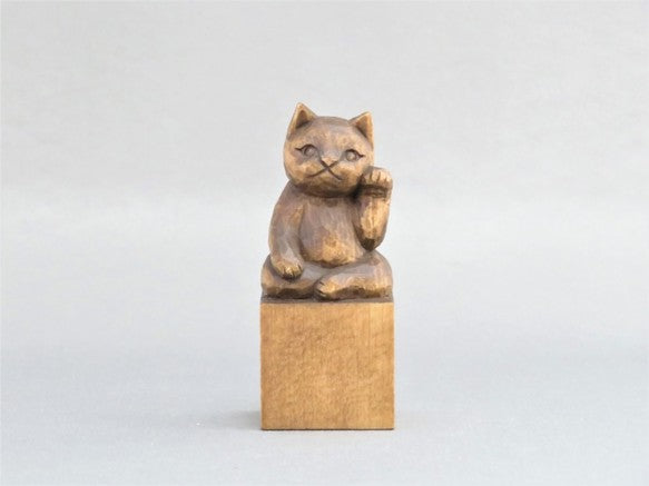 左手で招き猫 蜜蝋仕上げ 猫仏