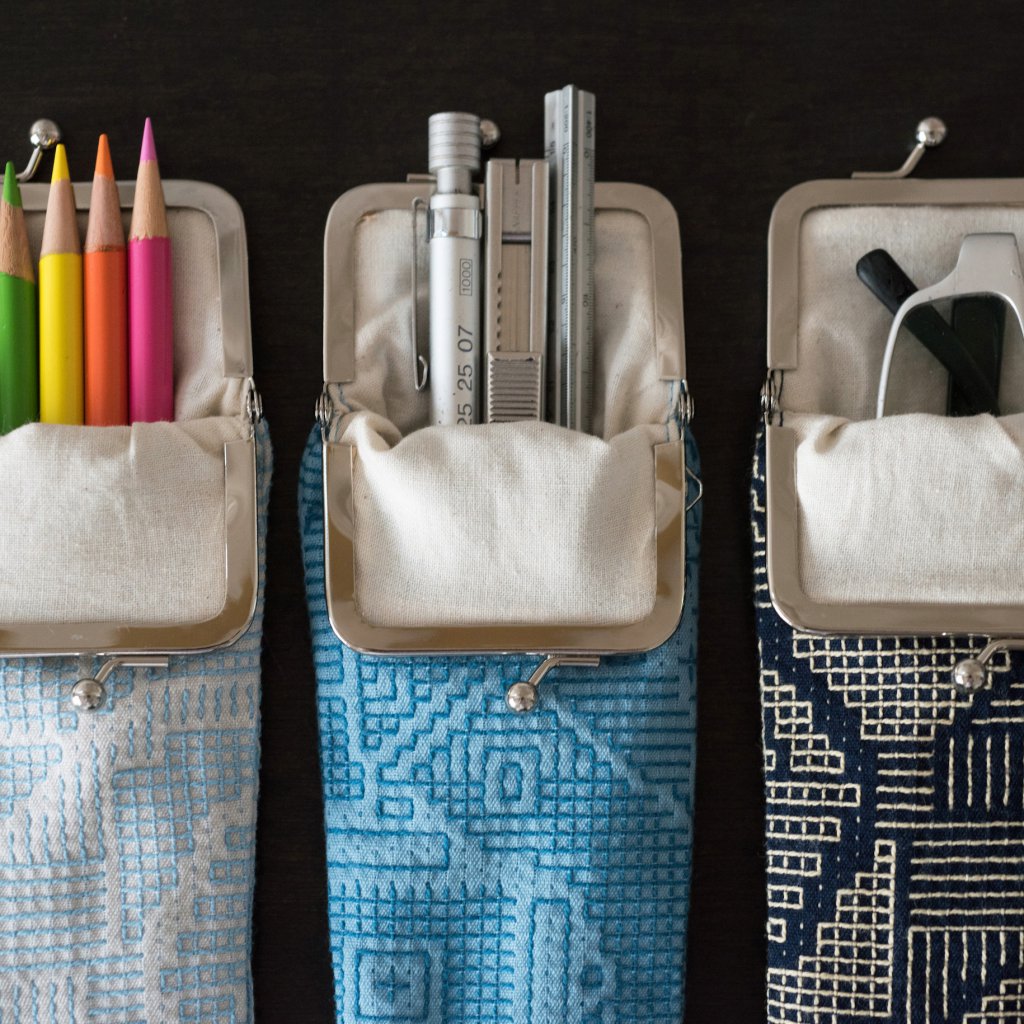 福島三和織物 刺子織長口金零錢包