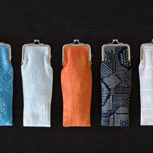 福島三和織物 刺子織長口金零錢包