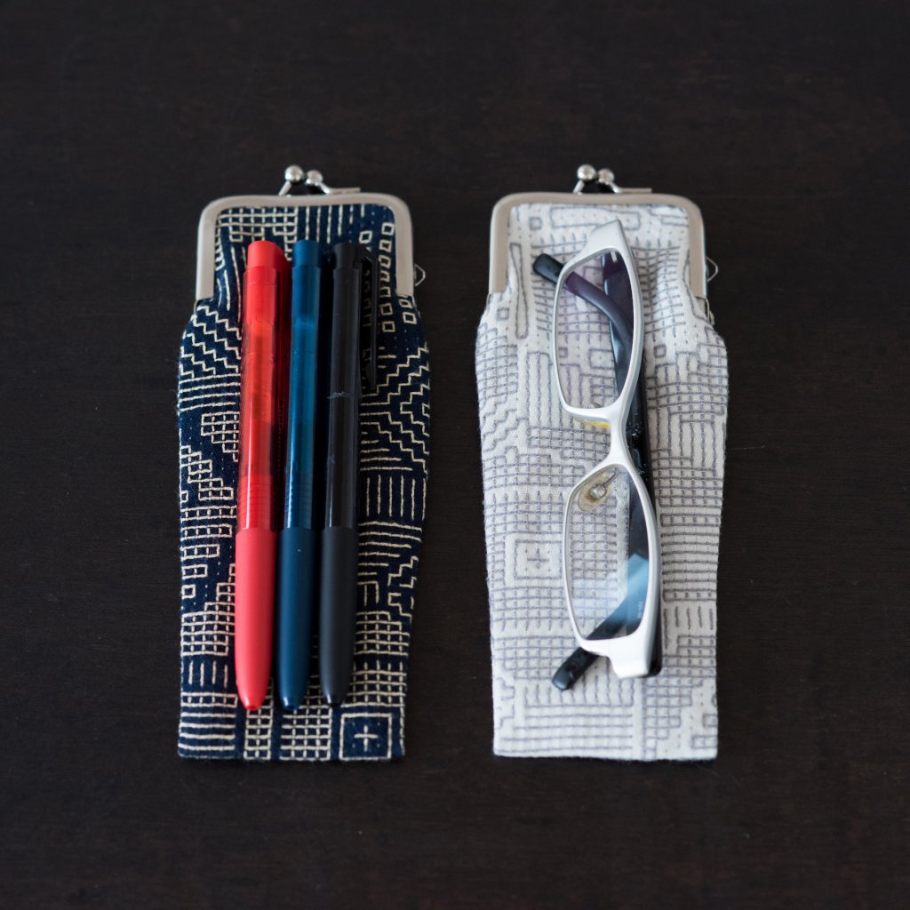 福島三和織物 刺子織長口金零錢包