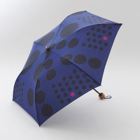 Polka Dot Pattern Wooden Handle Folding Umbrella 