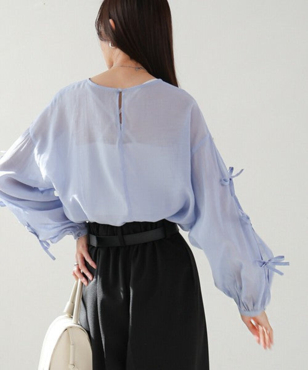 紐帶袖半透寬鬆襯衫