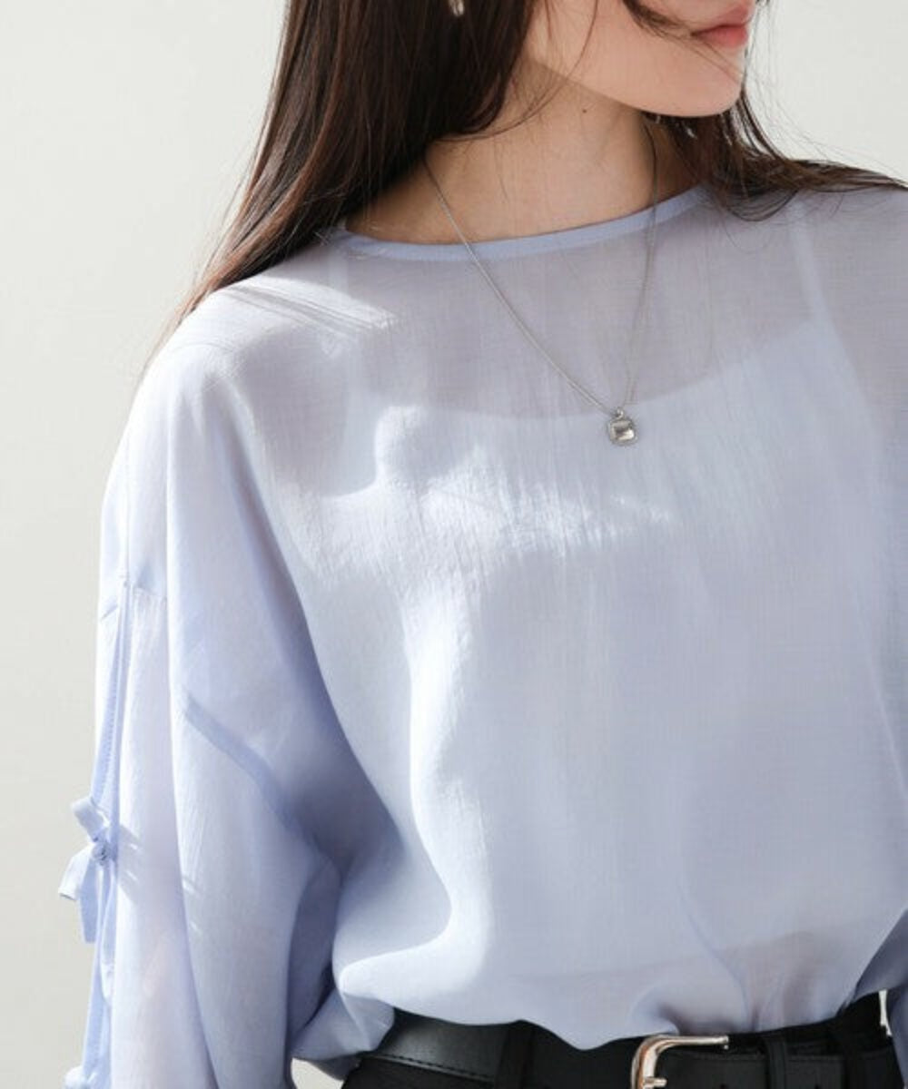 紐帶袖半透寬鬆襯衫