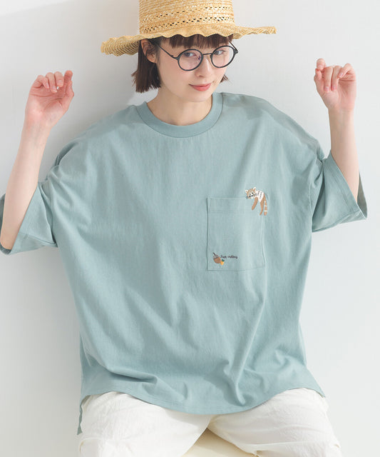 薄荷綠小熊貓刺繡 T-shirt
