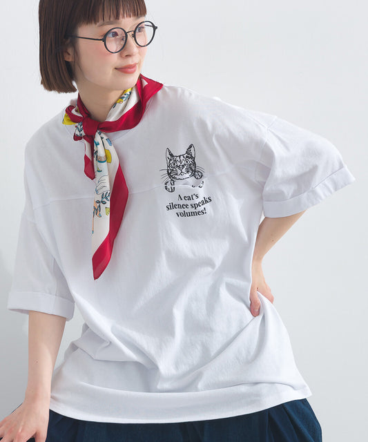 黑白口袋貓圖案 T-shirt