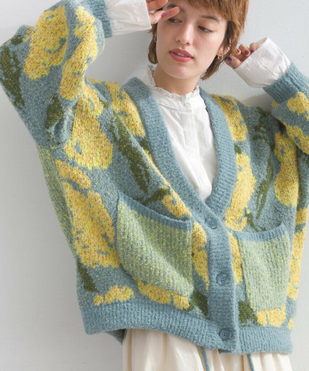 花卉圖案針織開襟外套