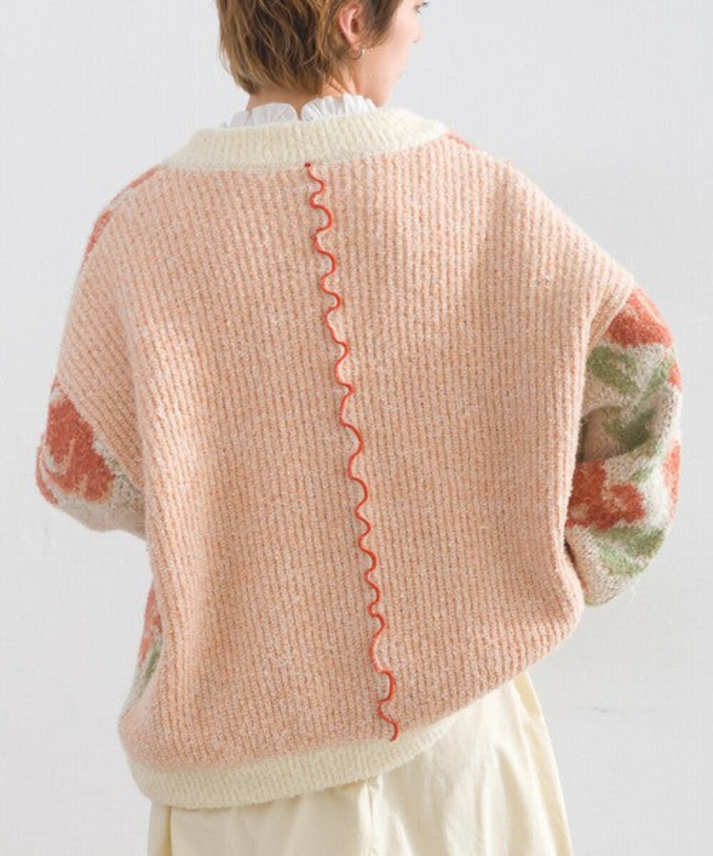 花卉圖案針織開襟外套