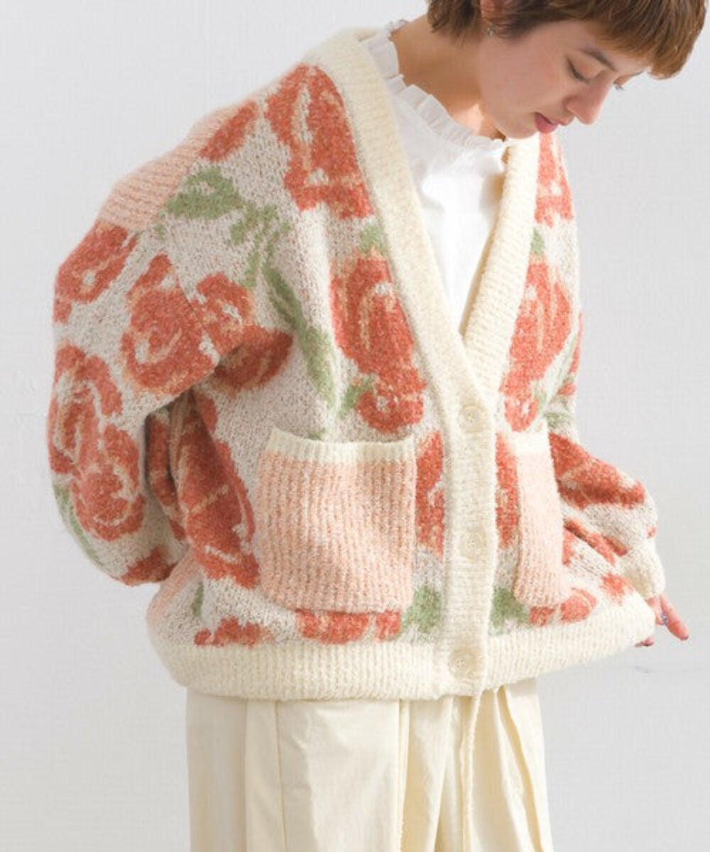 花卉圖案針織開襟外套