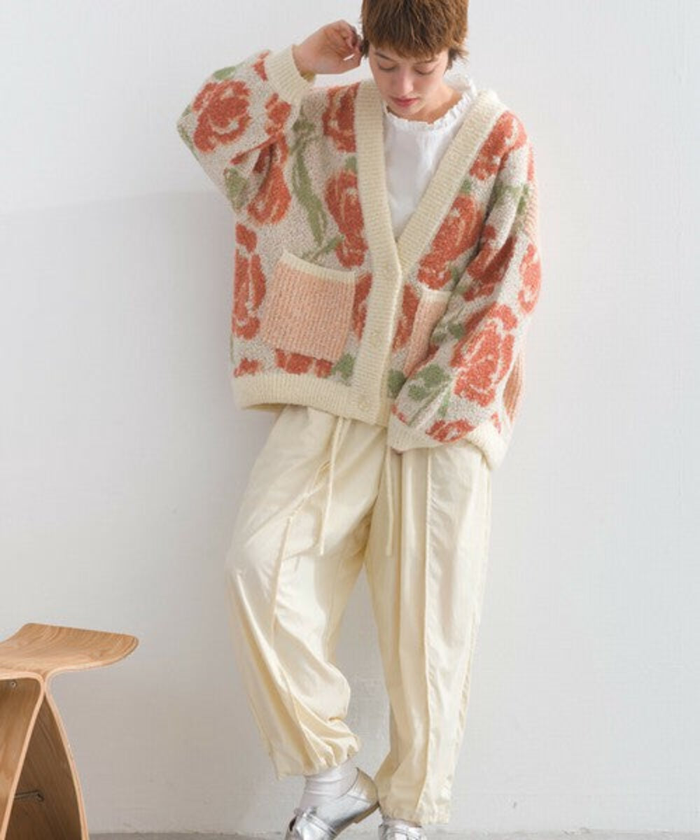 花卉圖案針織開襟外套