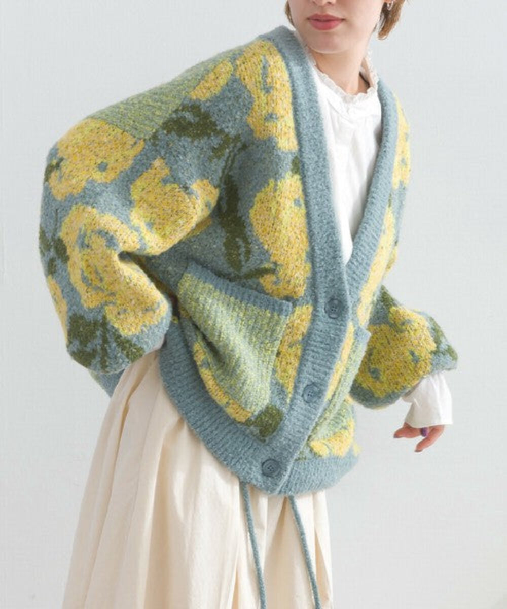 花卉圖案針織開襟外套