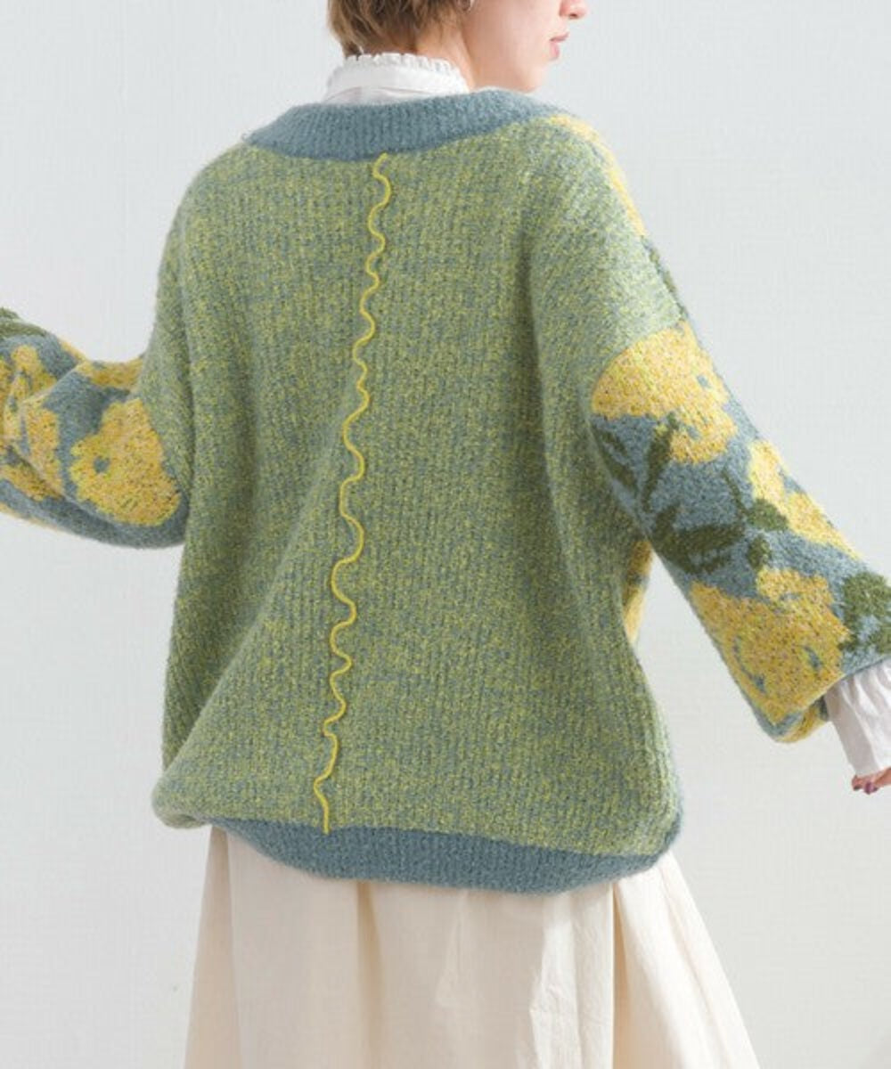 花卉圖案針織開襟外套