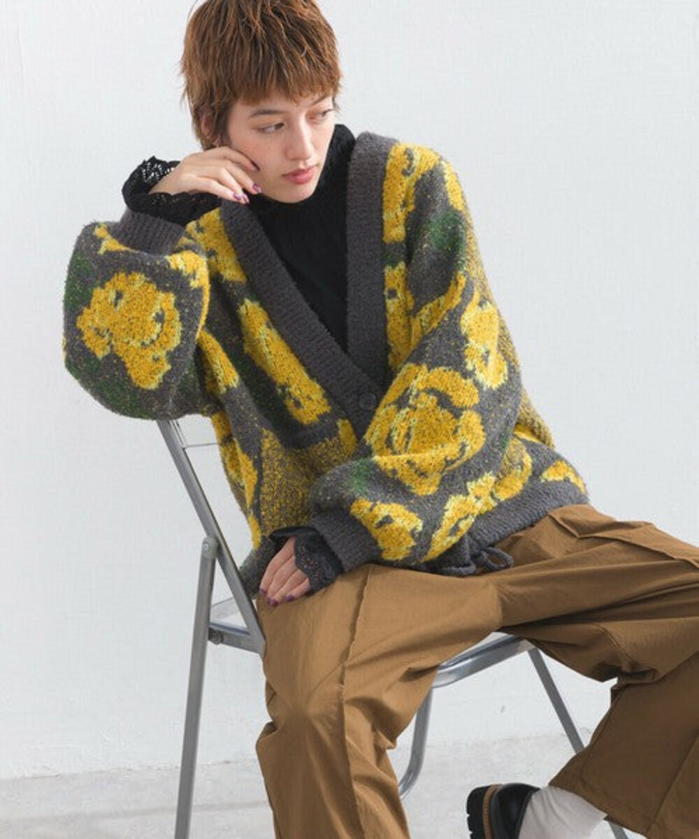 花卉圖案針織開襟外套