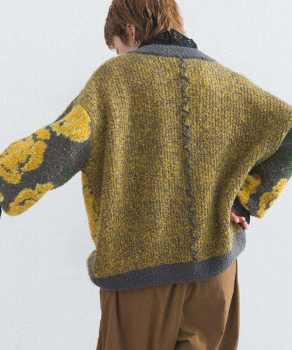 花卉圖案針織開襟外套