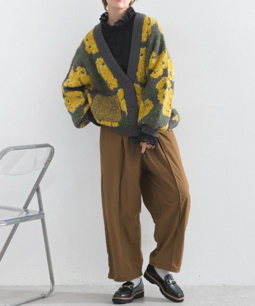 花卉圖案針織開襟外套