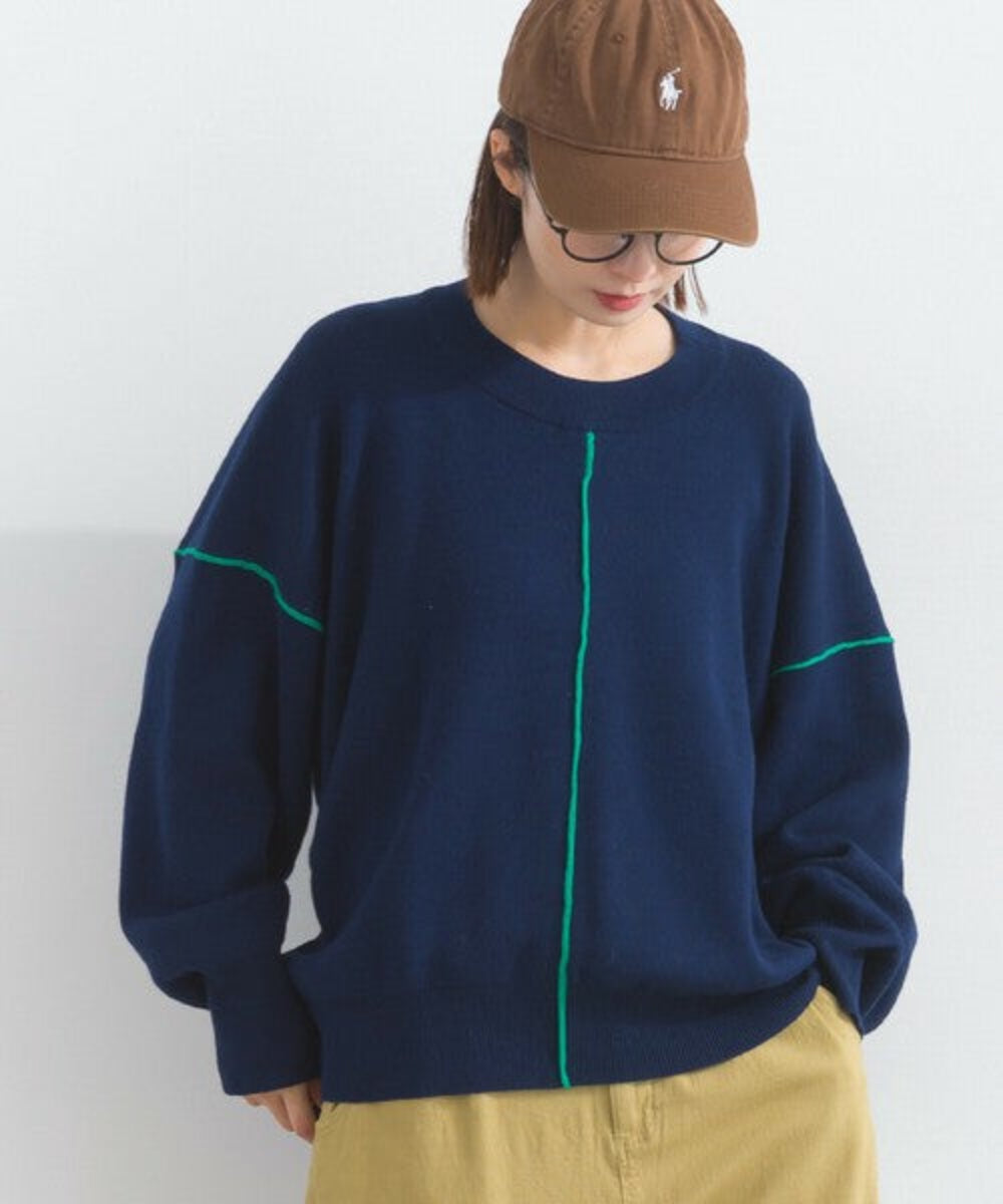 撞色滾邊闊身繭型上衣