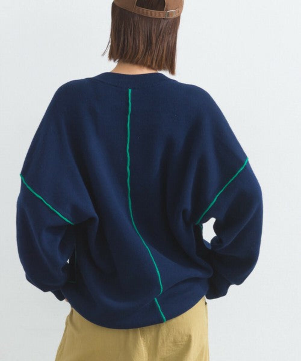 撞色滾邊闊身繭型上衣