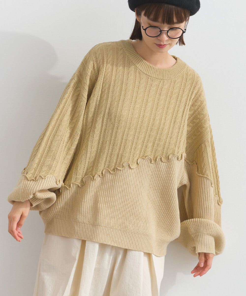 麻花針織拼接上衣