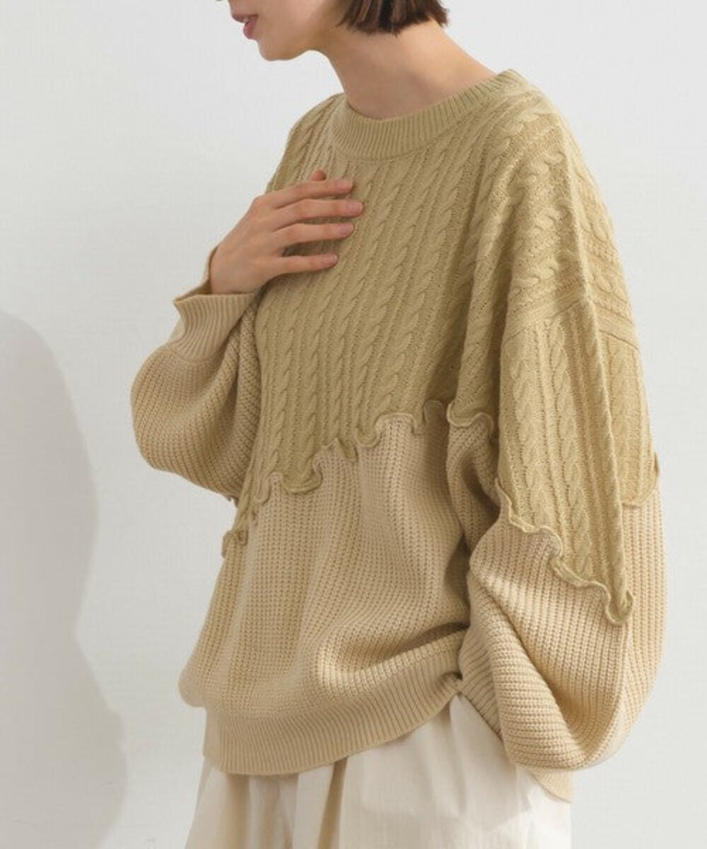 麻花針織拼接上衣