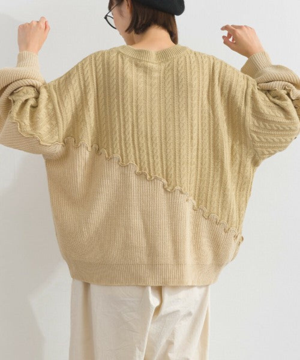 麻花針織拼接上衣