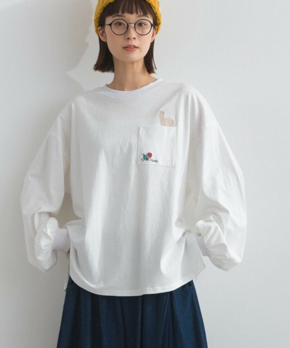 口袋動物圖案長袖 T-shirt