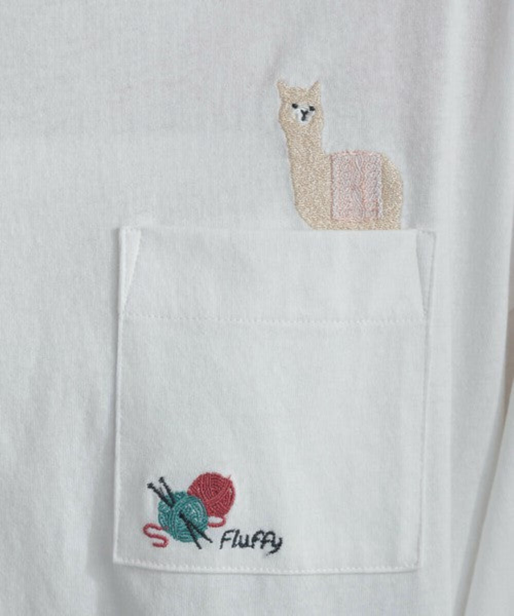 口袋動物圖案長袖 T-shirt