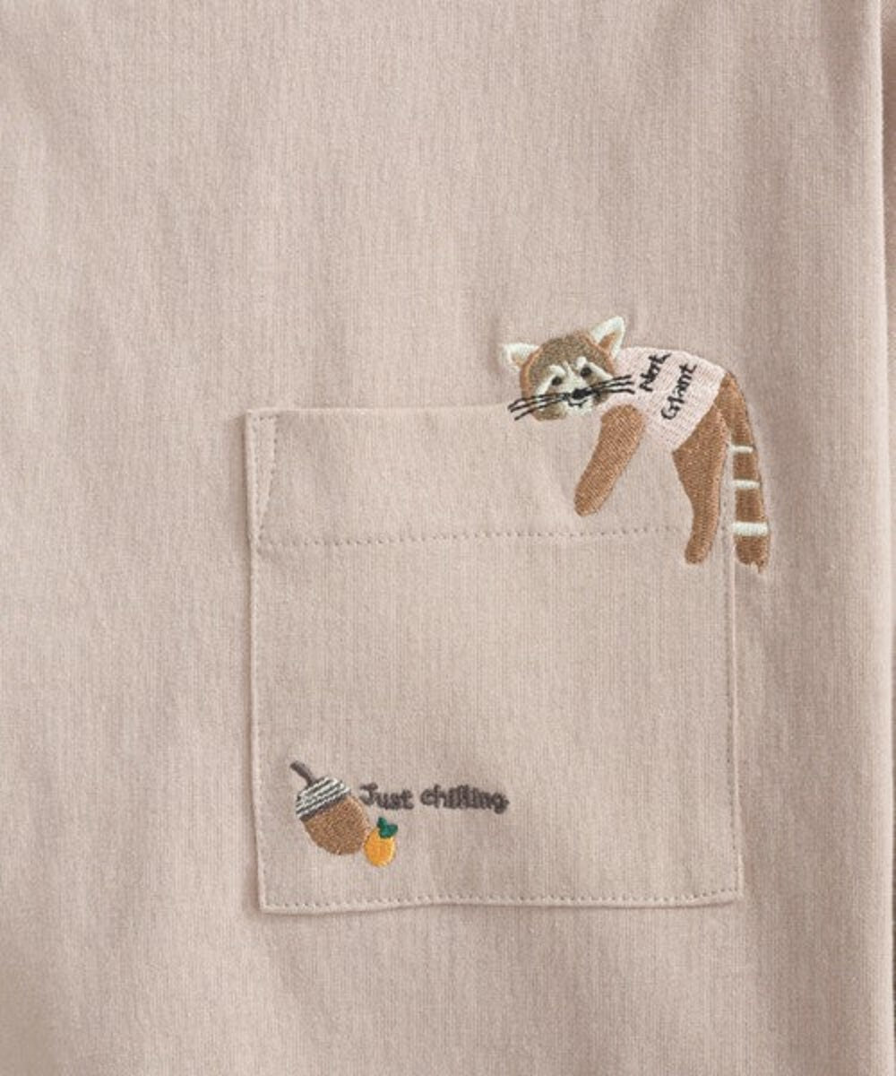 口袋動物圖案長袖 T-shirt