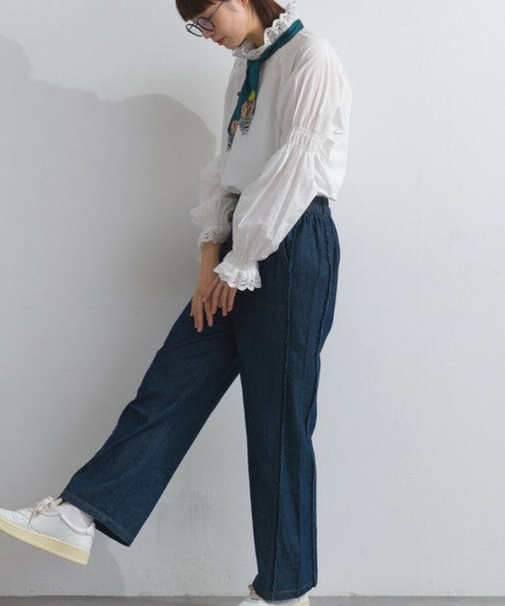 流蘇滾邊輕薄牛仔長褲