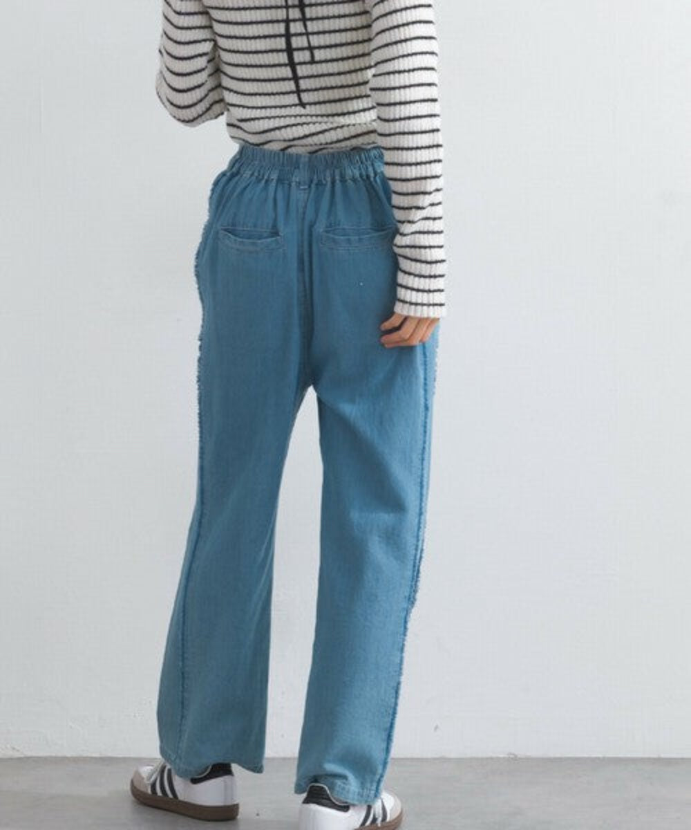 流蘇滾邊輕薄牛仔長褲