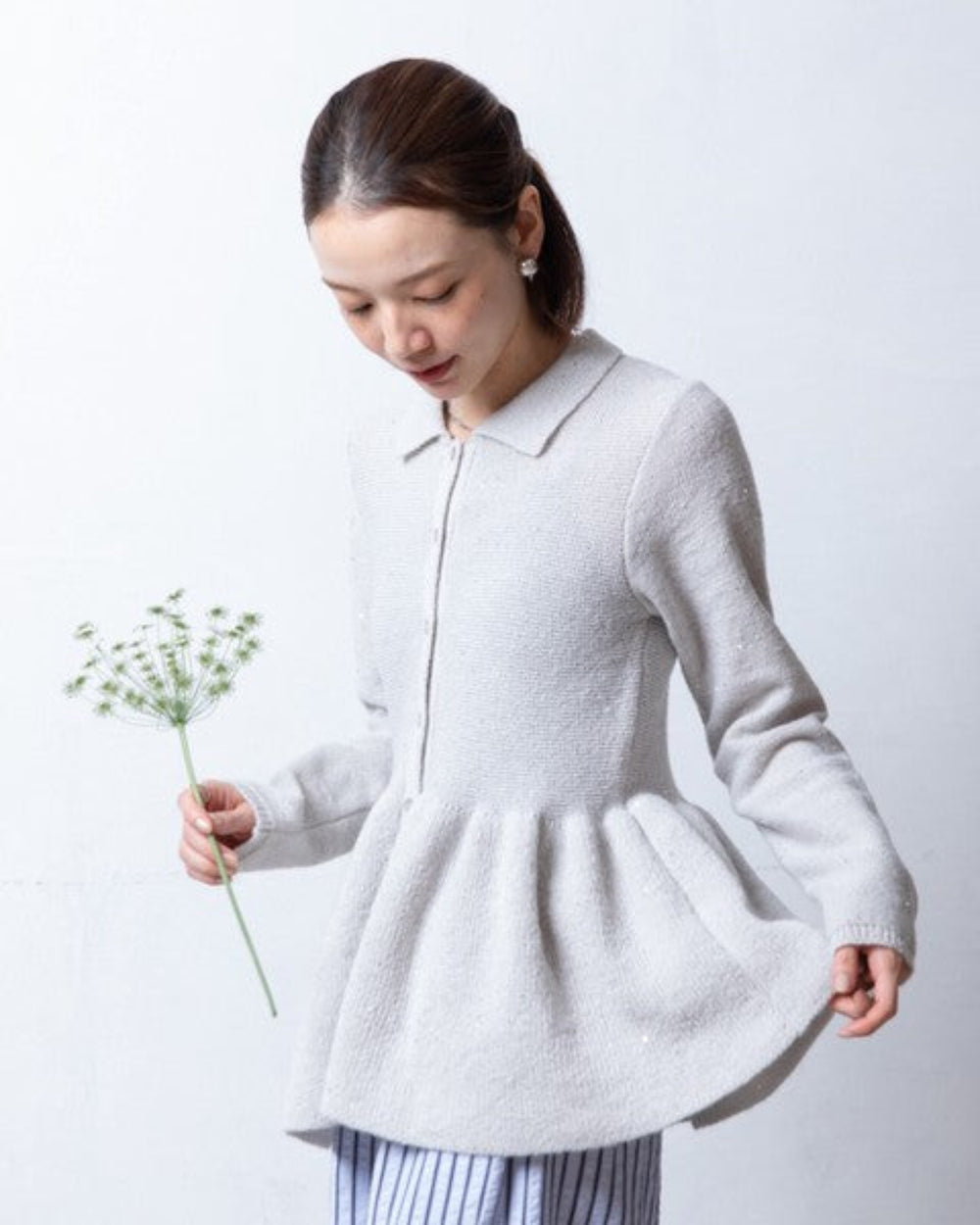 亮片混紡荷葉邊開襟衫