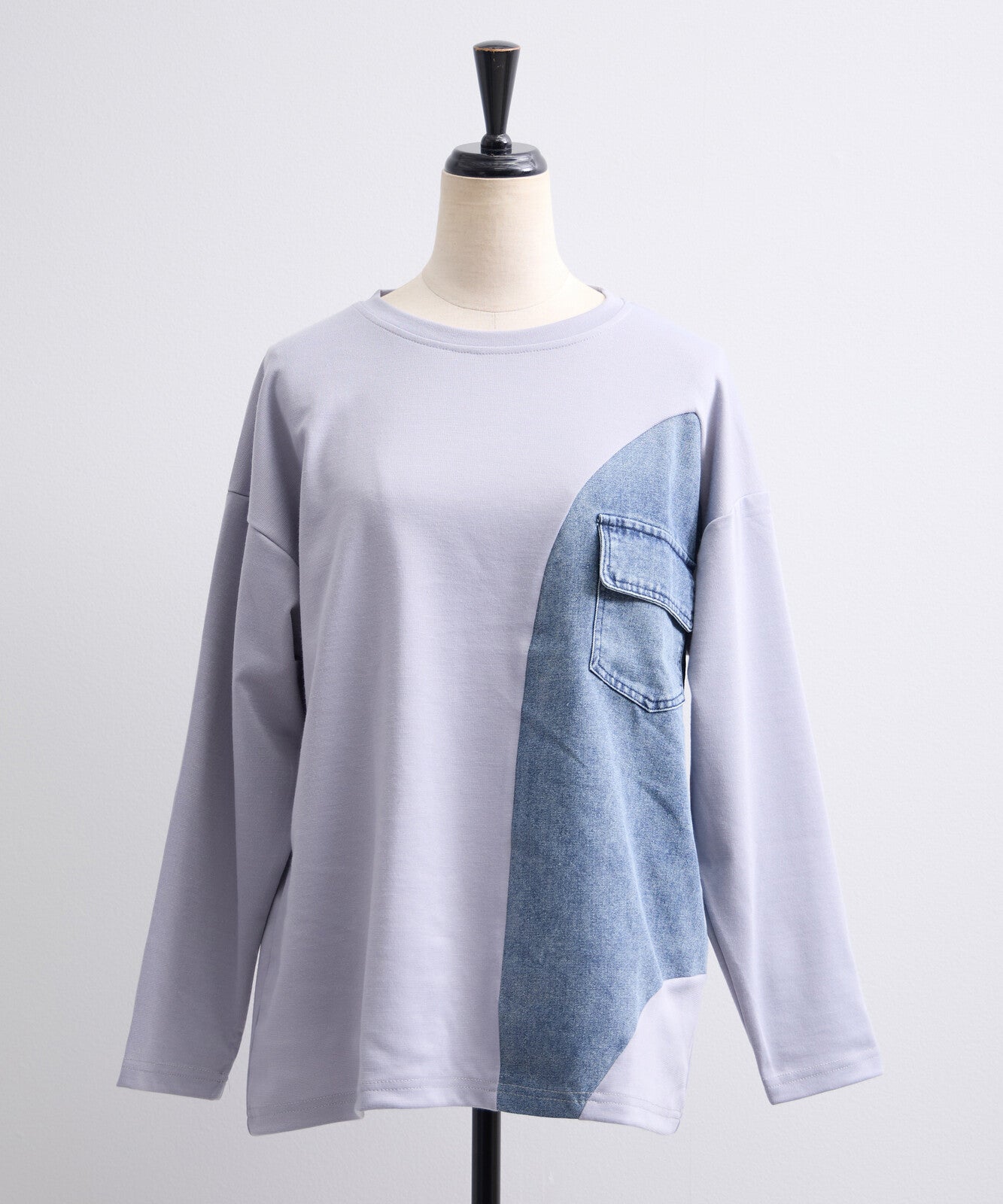 長袖牛仔拼布上衣