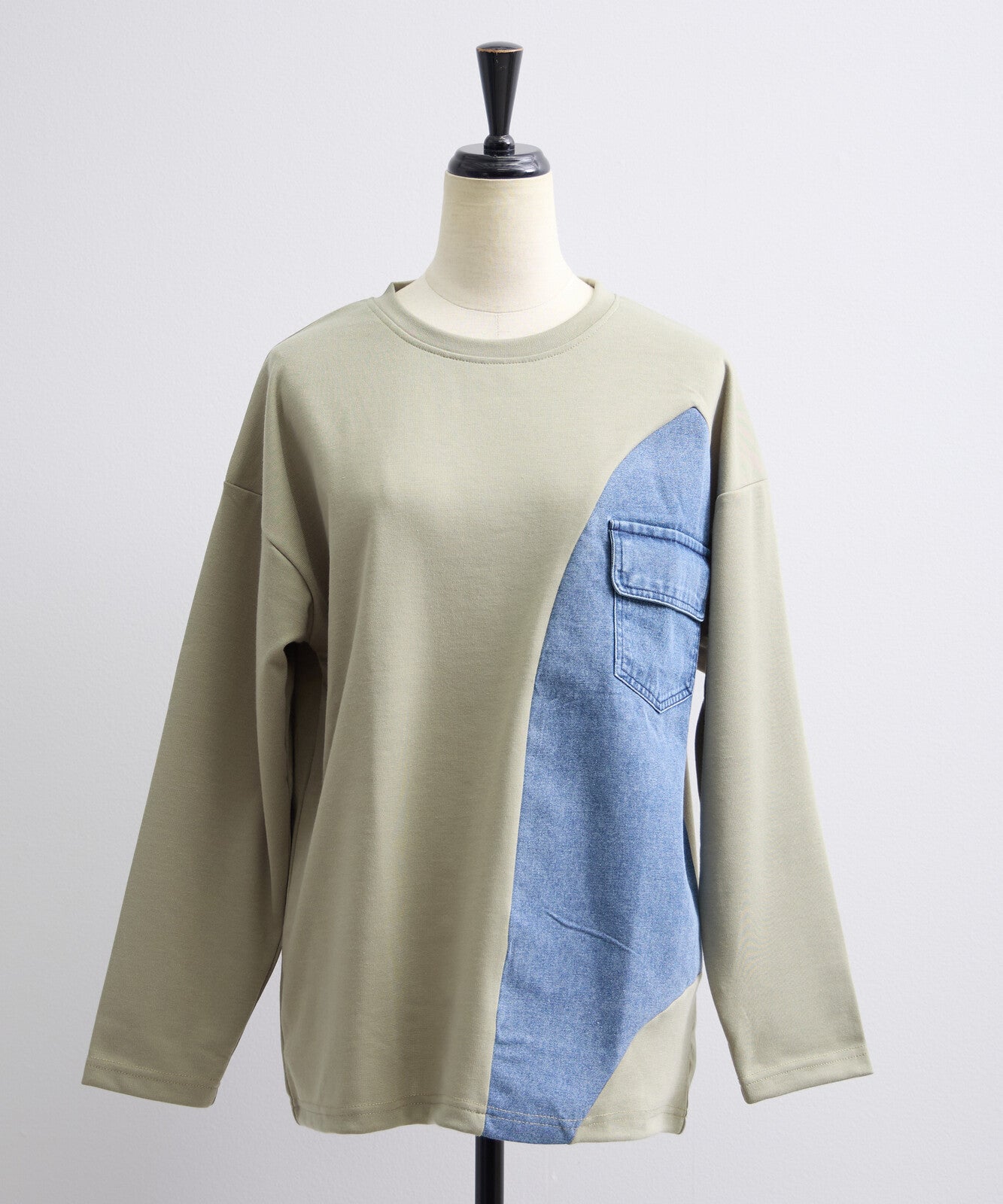 長袖牛仔拼布上衣