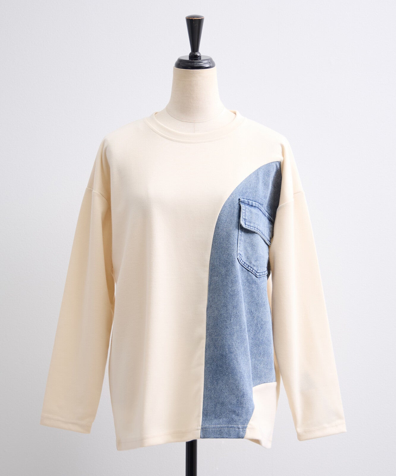 長袖牛仔拼布上衣