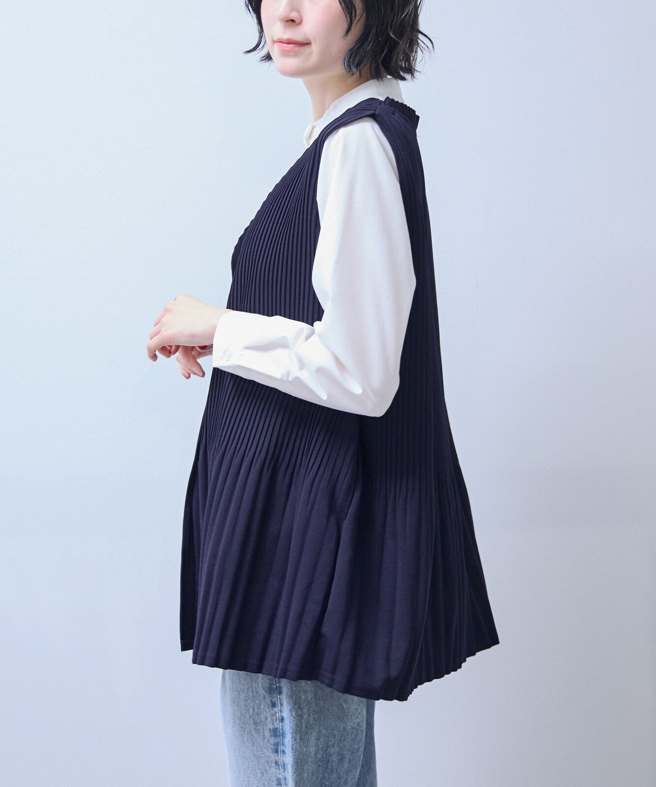 褶襉百褶裙擺寬鬆背心