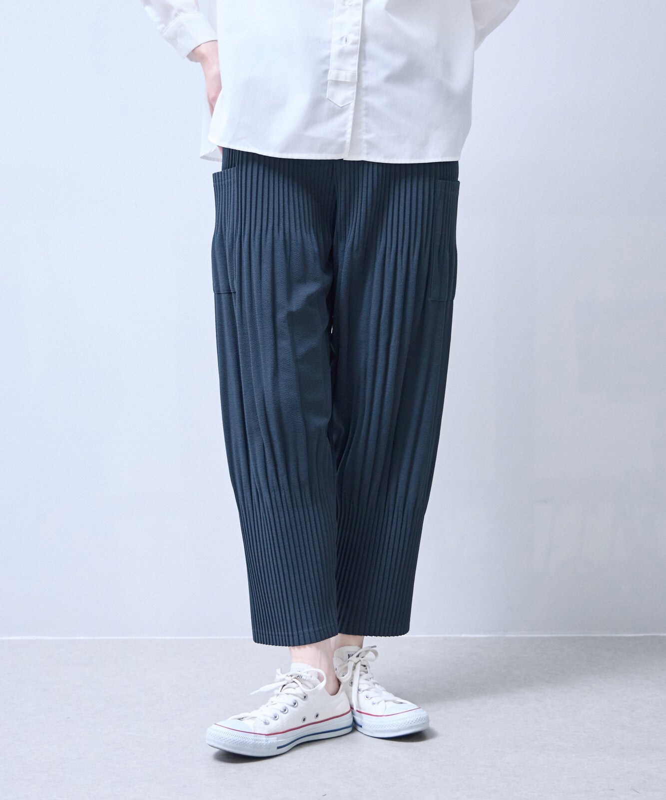 柔軟褶襉寬鬆七分褲